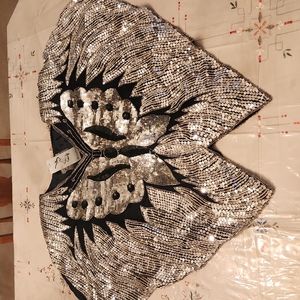 SILVER & BLACK SEQUINED **BUTTERFLY** WOMENS TOP - NEW